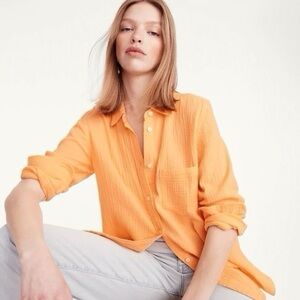 J.Crew Crinkle Gauze Orange Shirt Classic Fit